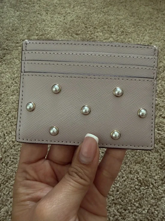 Kate Spade- Light Lilac Saffiano Leather Card Case with Gold Logo - Picture 3 of 4